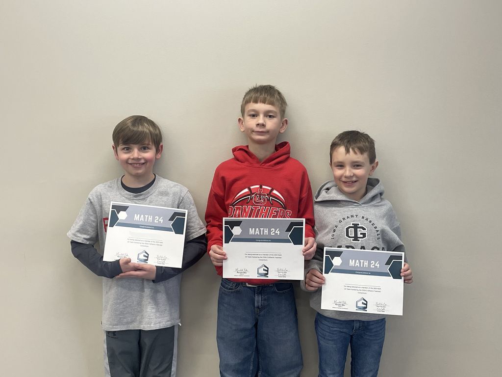 3 students showing their Math24 certificate